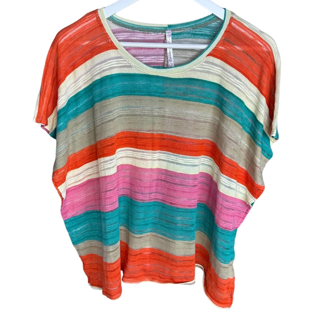 Harmony Multicolor Striped Sheer Short Sleeve Top | Size Large